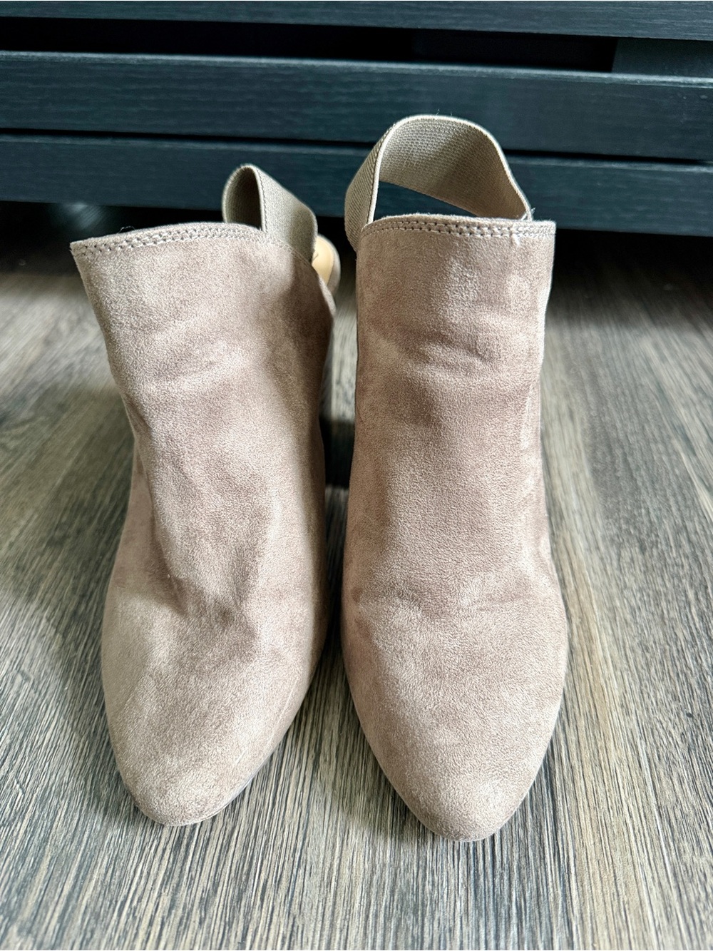 Call It Spring | Taupe Suede Pointed Ankle Booties w/ Open shell | Size 7.5